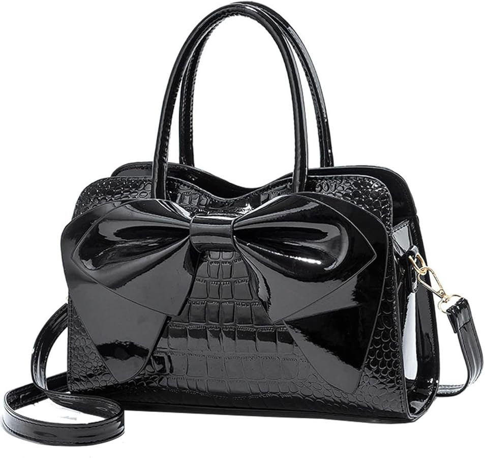 XingChen Shiny Women Handbag Patent Leather Bowknot Purse Charm Glossy Top-Handle Satchel Tote Fa... | Amazon (US)