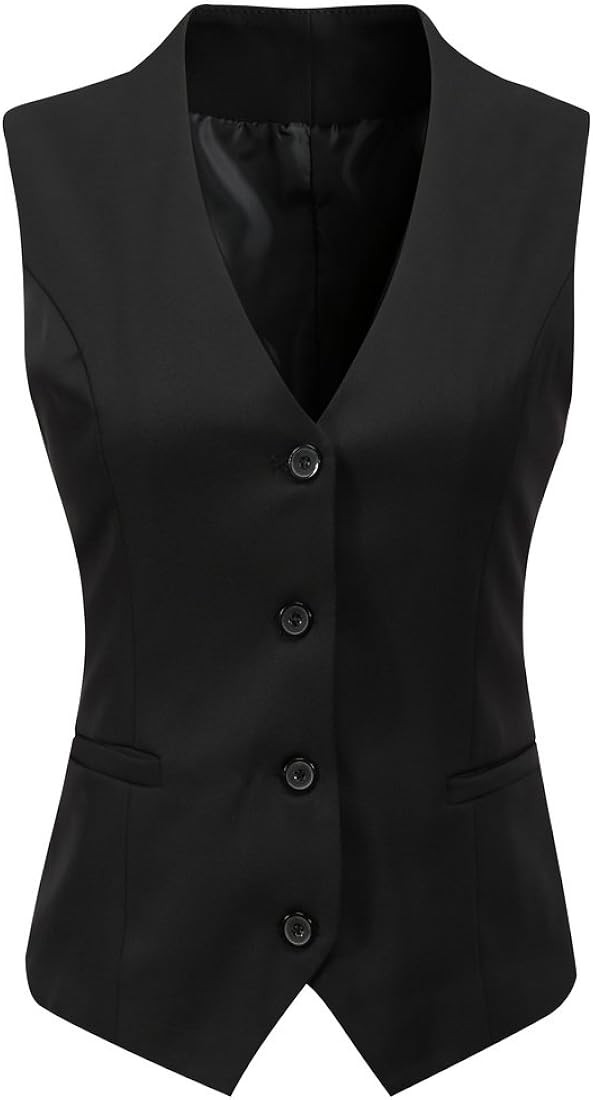 Foucome Women's Formal Regular Fitted Business Dress Suits Button Down Vest Waistcoat Black S at ... | Amazon (US)