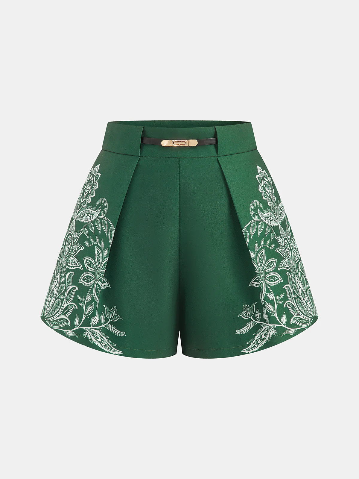 Paisley Print Pleated Belted Shorts | Commense