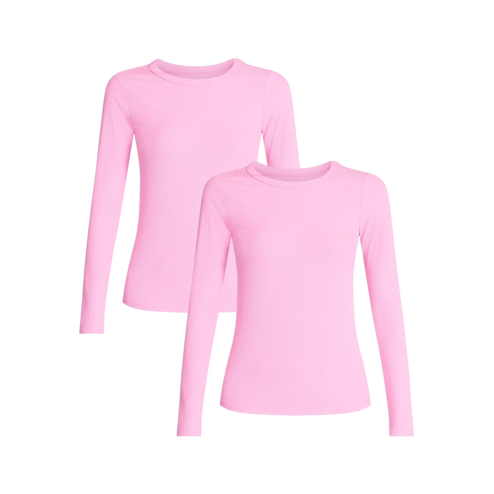 No Boundaries Crew Ribbed Tee with Long Sleeves, Women's XXS-XXL | Walmart (US)