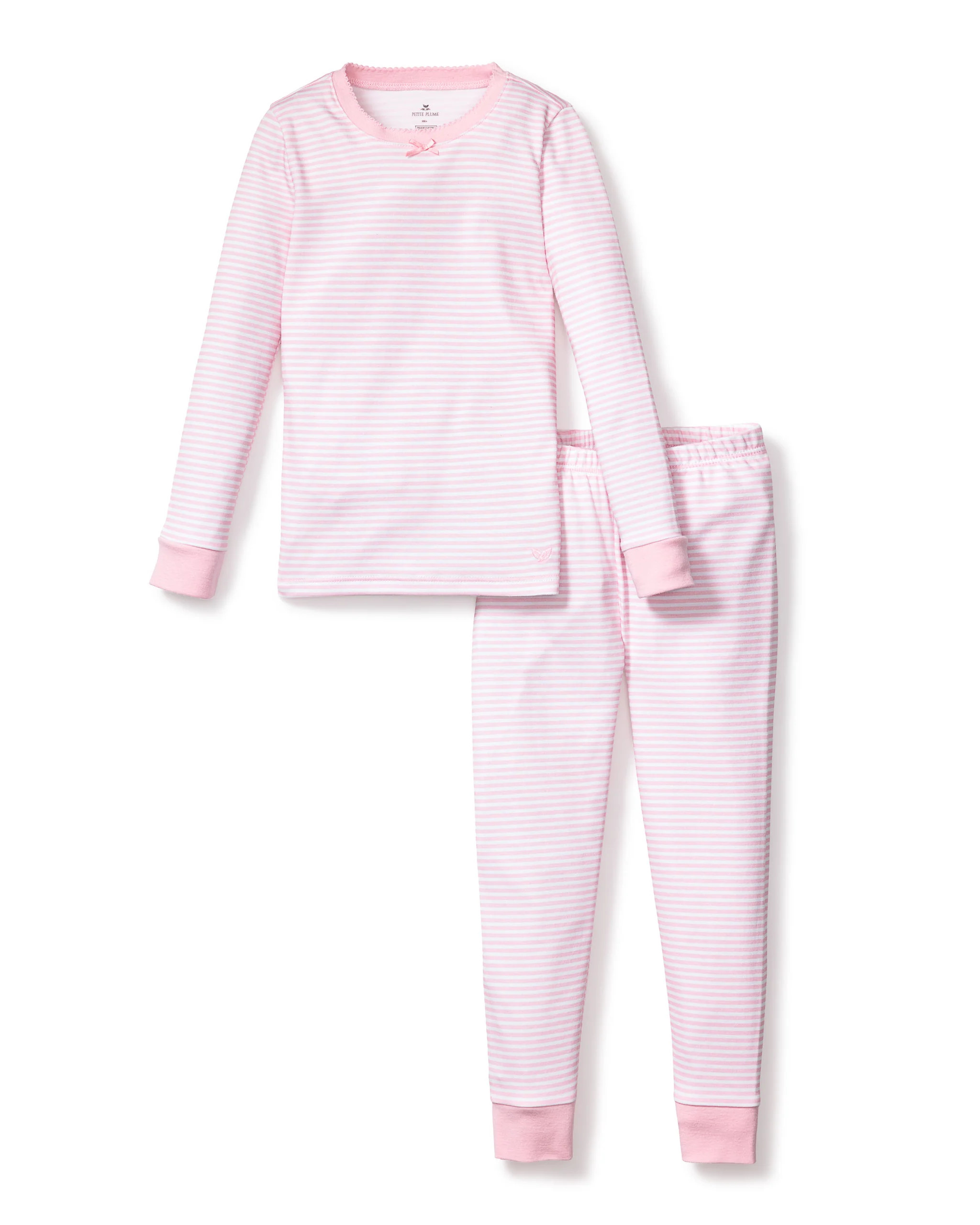 Kid's Pima Snug Fit Pajama Set in Pink Stripe | Petite Plume