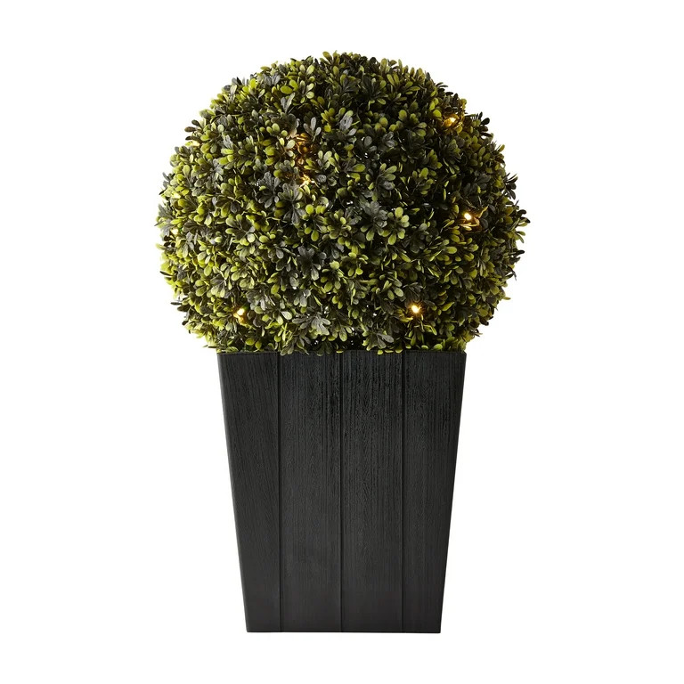 Better Homes & Gardens Outdoor Round 20" Topiary Decor, with Battery Operated Warm White LED Ligh... | Walmart (US)