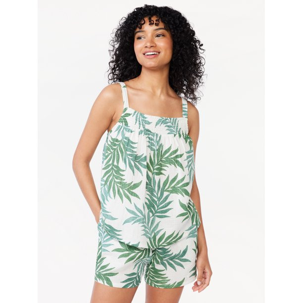 Joyspun Women's Gauze Smocked Cami Top and Shorts Sleep Set, Sizes S to 3X | Walmart (US)
