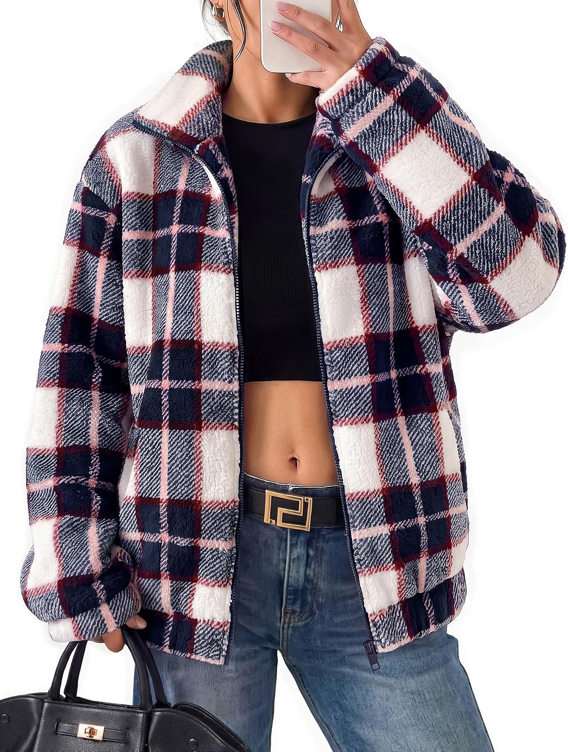 GRACE KARIN Women's Full Zip Sherpa Fleece Jacket with Pockets | Amazon (US)
