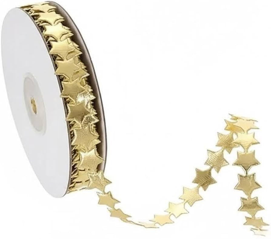 Gold Star Ribbon Sparkly Star Decoration Ribbons Polyester 0.6 Inch DIY Glitter Crafts for Gift C... | Amazon (US)