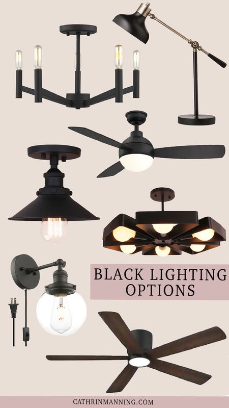 Black lighting options including black ceiling fans, a black plug in sconce, and the perfect black table lamp from Target. 

#LTKhome
