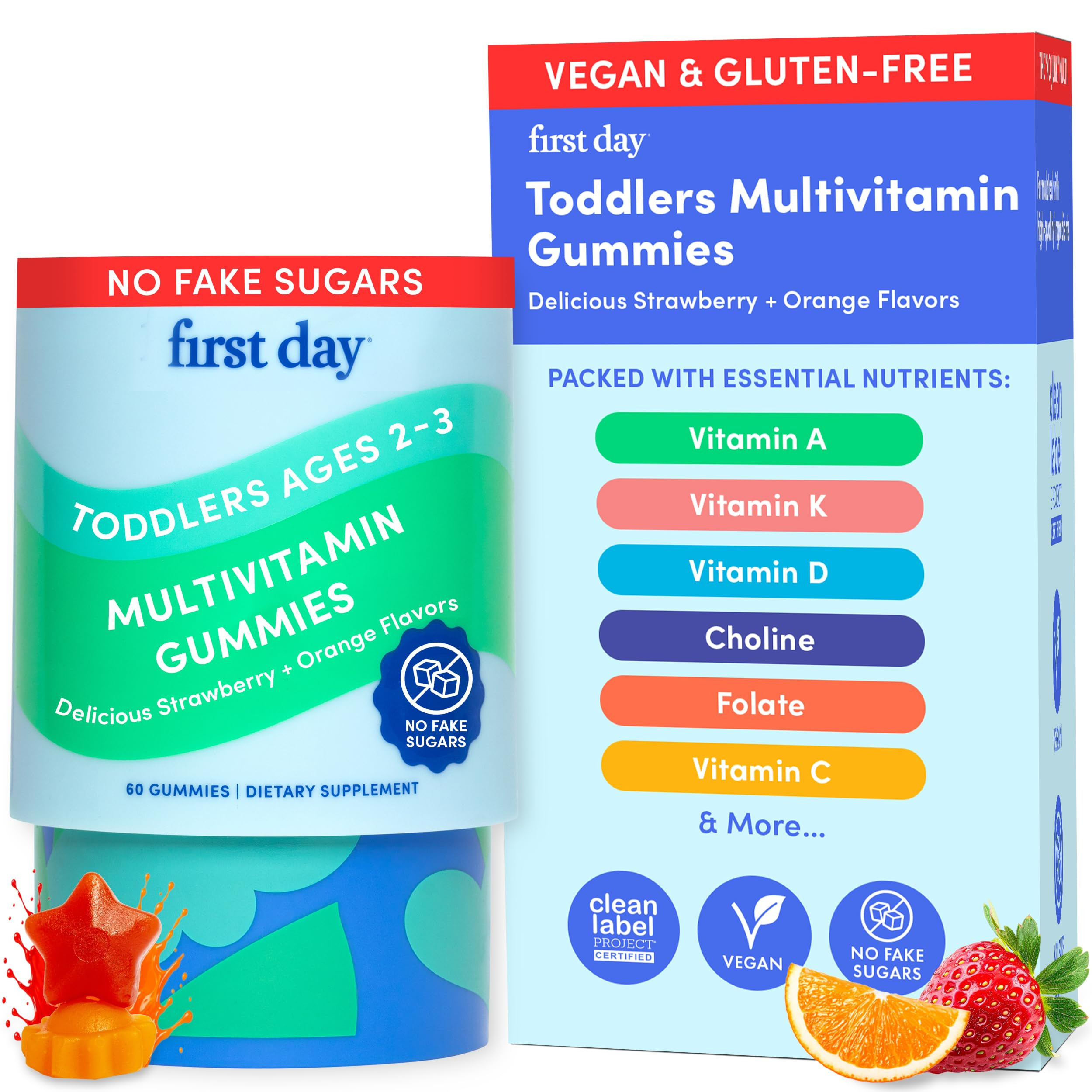 FIRST DAY Toddler Multivitamins Gummies for Kids & Toddlers Ages 2-3, Delicious Strawberry & Oran... | Amazon (US)