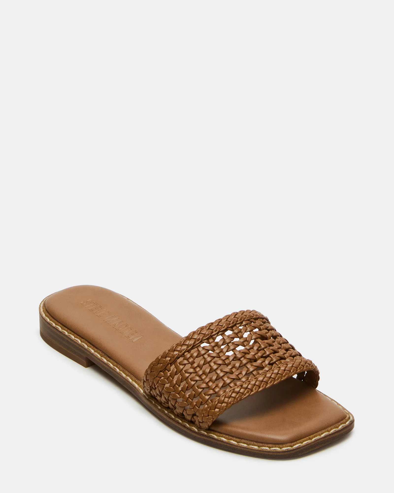 SNIDER Tan Square-Toe Slide Woven Women's Sandal | Steve Madden (US)