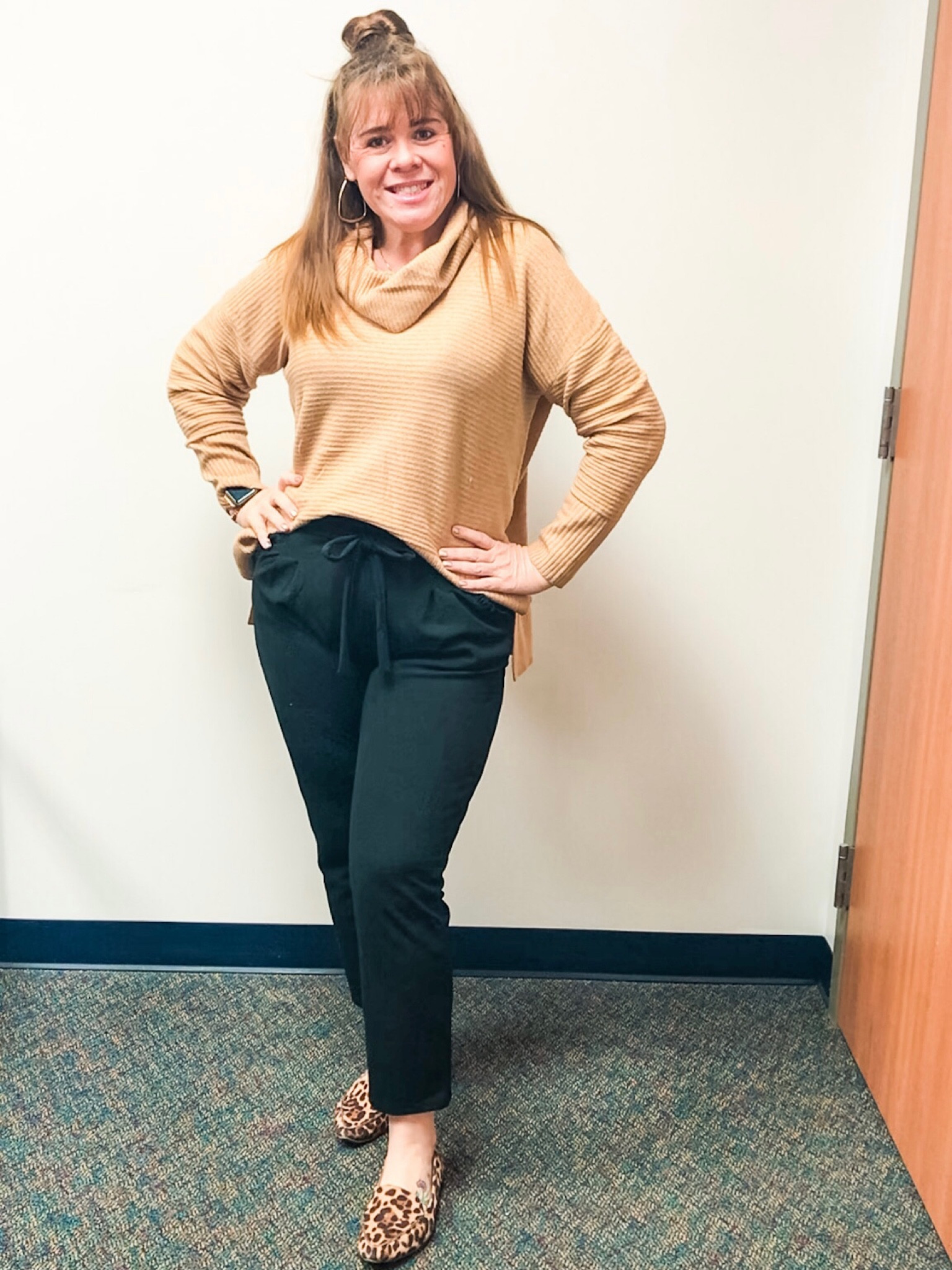 @walmartfashion #walmartpartner tan sweater cowl neck sweater brown sweater light brown sweater black pants black dress pants black cropped pants Time and Tru Walmart sweater Walmart outfit Walmart fashion Walmart style PoppieMichelle black mule shoes leopard print shoes #ad #sponsored 

#LTKworkwear #LTKunder50 #LTKcurves