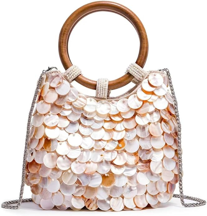 Beaded Shell Purse for Women Handmade Top Handle Evening Clutch Summer Beach Vacation Handbag | Amazon (US)