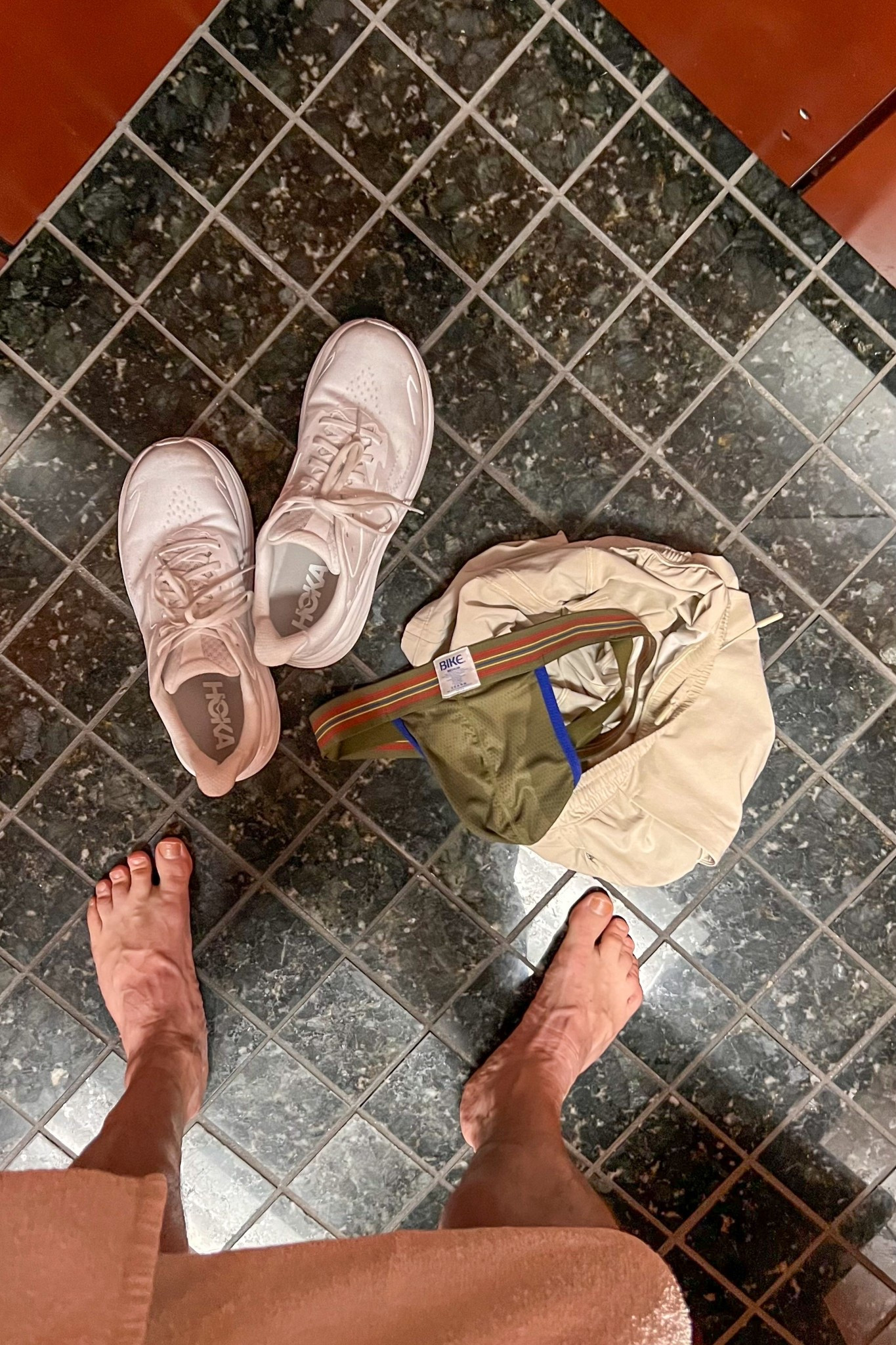 The post workout effect. Today was leg day so decided on a classic BIKE jock and lululemon shorts, and of course the HOKAs.

#LTKActive #LTKfitnessgoals #LTKMens