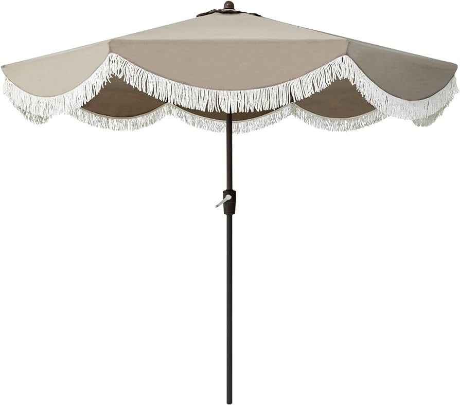 Tempera 9ft Auto Tilt Scalloped Patio Umbrellas with Fringe, Outdoor Table Umbrellas with Fade Re... | Amazon (US)