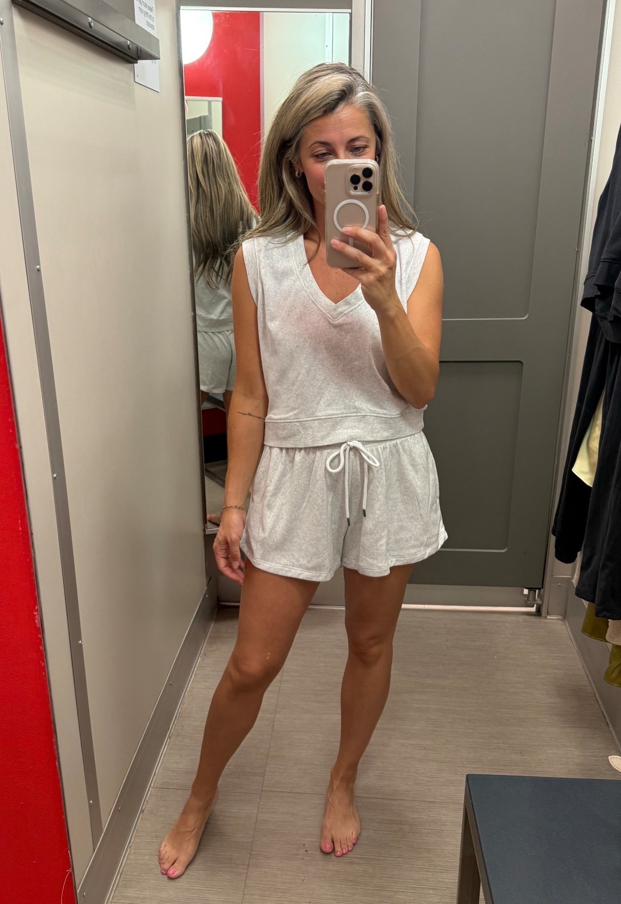 Target grey fleece set on sale today! Top is $20 and shorts are $16! Wearing an XS in both! 

#LTKSaleAlert #LTKOver40 #LTKPetite