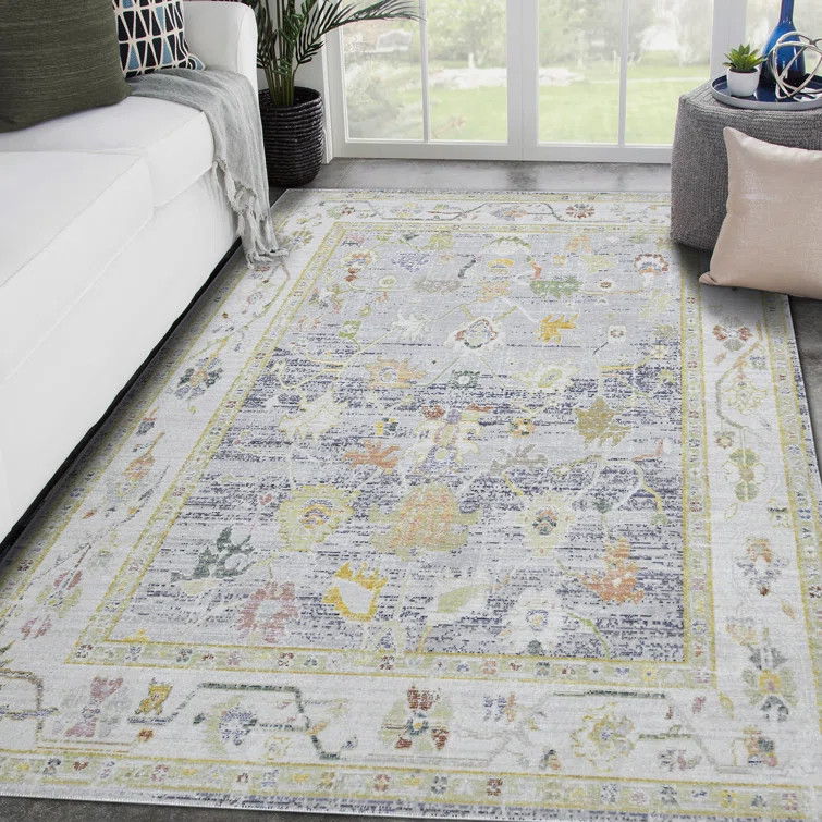 Vintage Traditional Bordered Low Pile Performance Area Rug | Wayfair North America