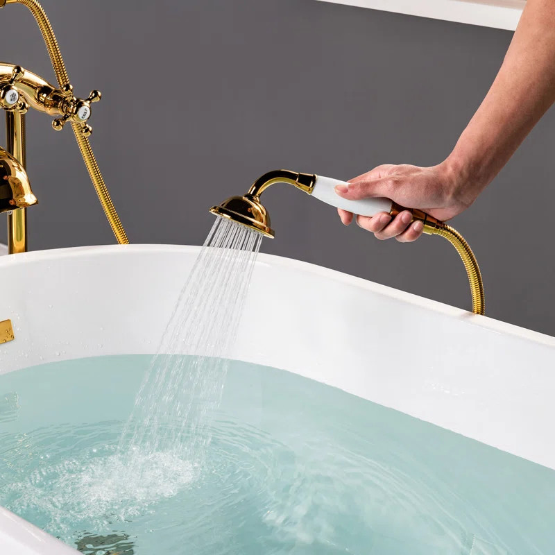 3 Handle Floor Clawfoot Tub Faucet with Diverter | Wayfair North America