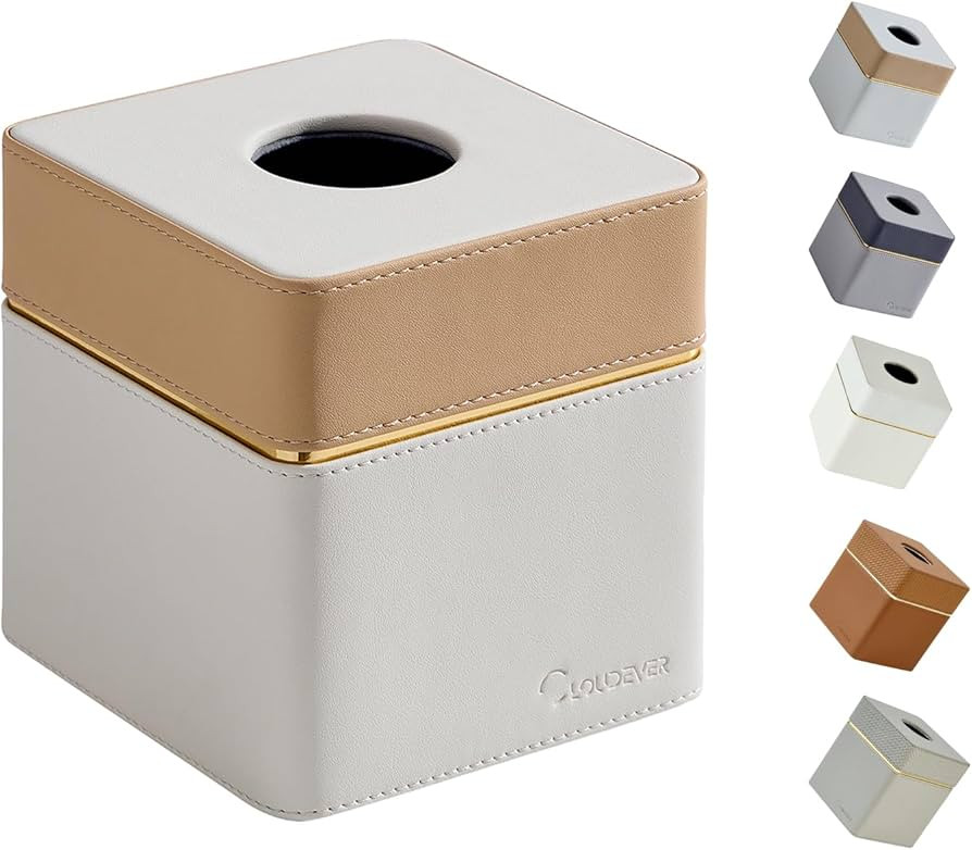 Tissue Box Holder Cover Square, Modern PU Leather Decorative Tissue Cube Holder Organizer-Apricot... | Amazon (US)