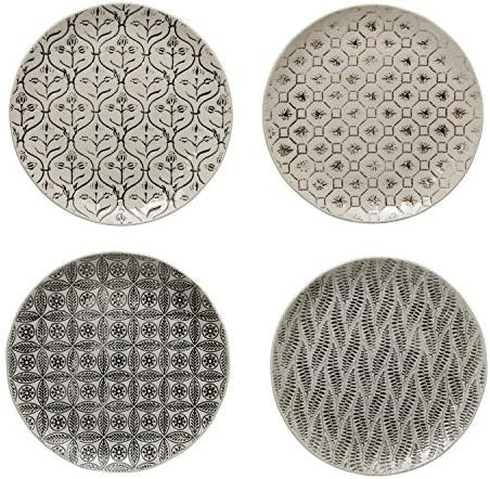 Creative Co-Op Set of 4, 7.75" Round Stoneware Plate Dinnerware, Multi | Amazon (US)