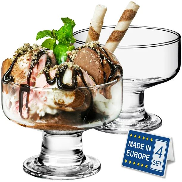 Crystalia Set of 4 Glass Ice Cream Bowl, Mini Footed Dessert Cups | Walmart (US)