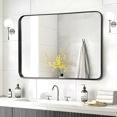 Rosynee Black Mirror for Bathroom Wall - 40x30 Inch Large Reactangular Metal Framed Mirror Over Sink, Matte Frame Big Rectangle Mirror Vanity for Restroom, Entryway, Living Room, Fireplace | Amazon (US)
