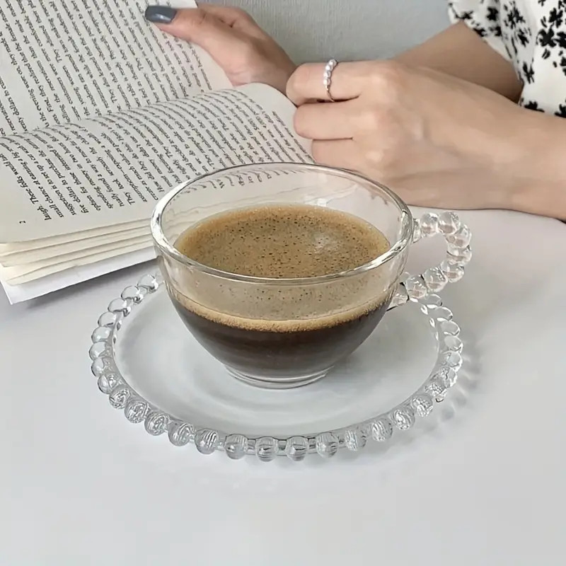 Set, Teacup And Beads Decor Saucer, Glass Coffee Cup And Saucer Plate, Drinking Cups For Breakfas... | Temu Affiliate Program