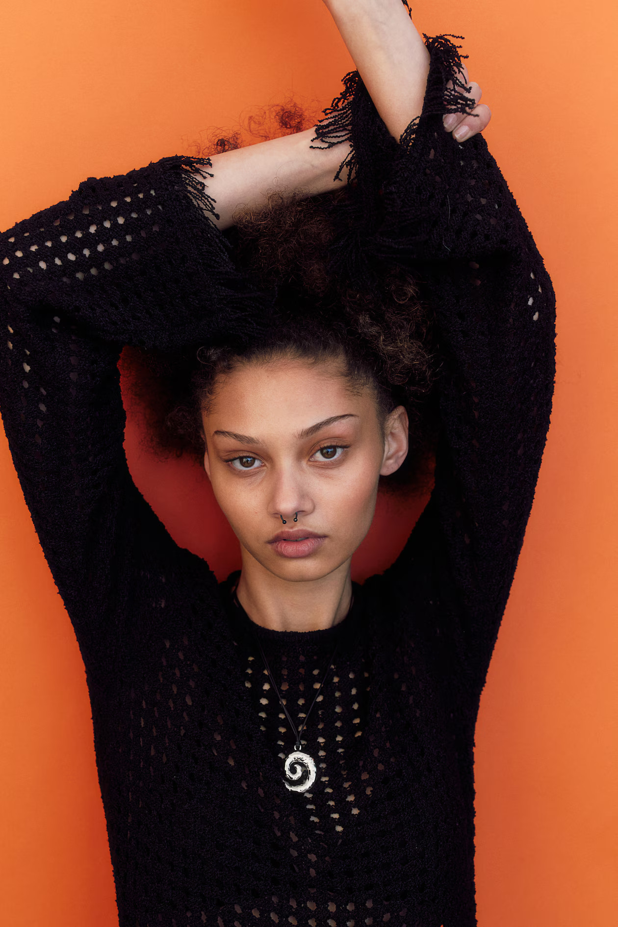 Fringe-trimmed Hole-knit Dress - Round Neck - Long sleeve - Black - Ladies | H&M US | H&M (US + CA)