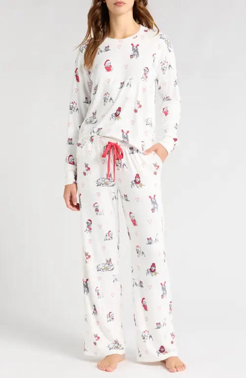 PJ Salvage Candycane Lane Jersey Pajamas in Ivory at Nordstrom, Size Small | Nordstrom