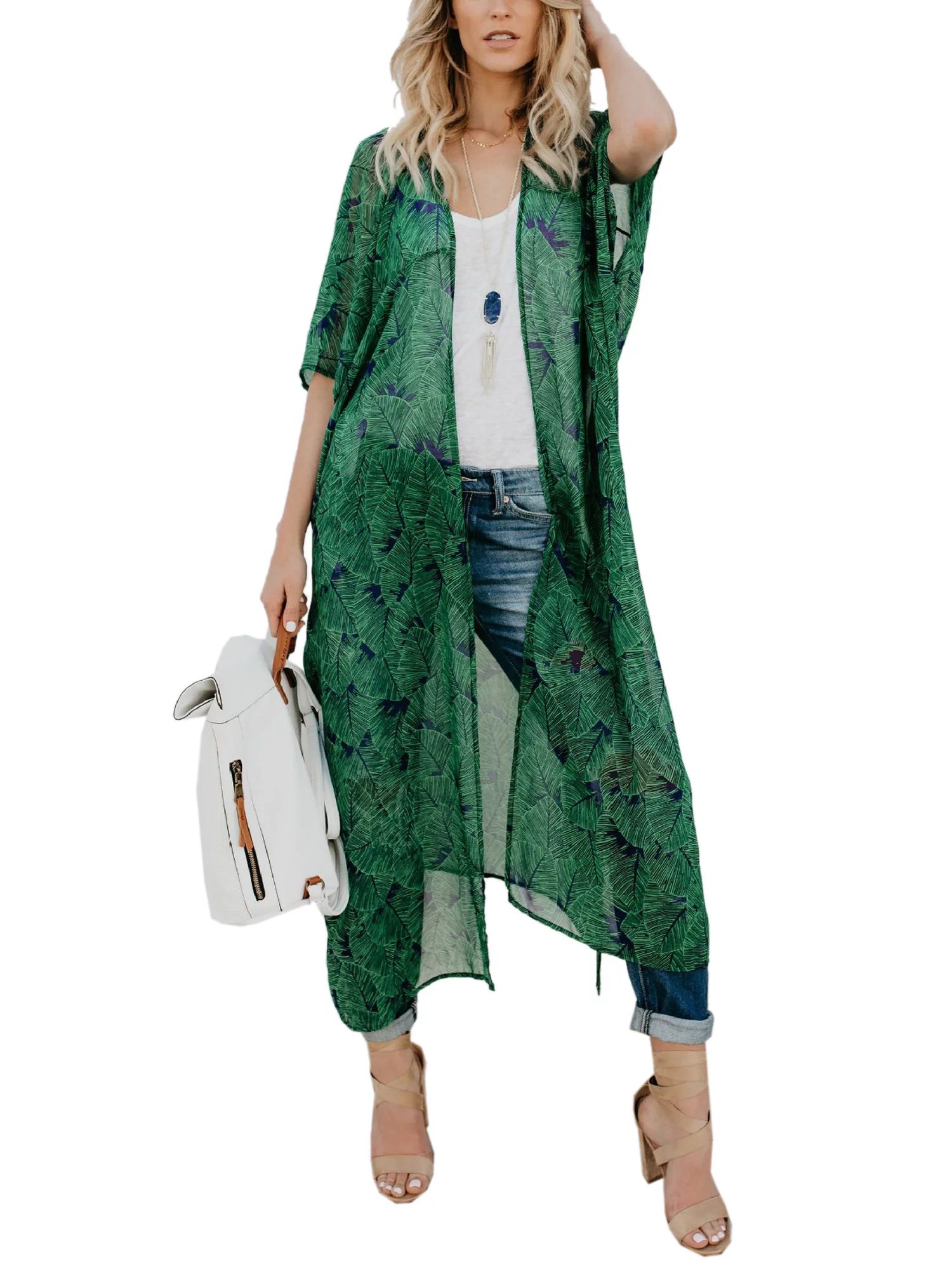 Beach Kaftan Kimono Cardigan Coat Tops Fashion Women Blouse Baggy Floral Printed Chiffon Batwing ... | Walmart (US)