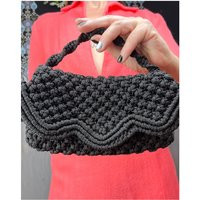 Black Crochet Purse | Vintage 30's Style Small Hand Bag With Scalloped Details | Etsy (US)