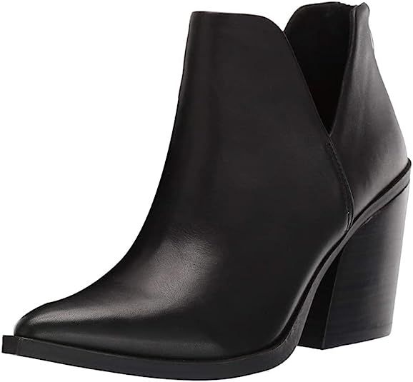 FISACE Women's Pointed Toe Stacked Mid Heel V Cut Back Zipper Ankle Boots | Amazon (US)