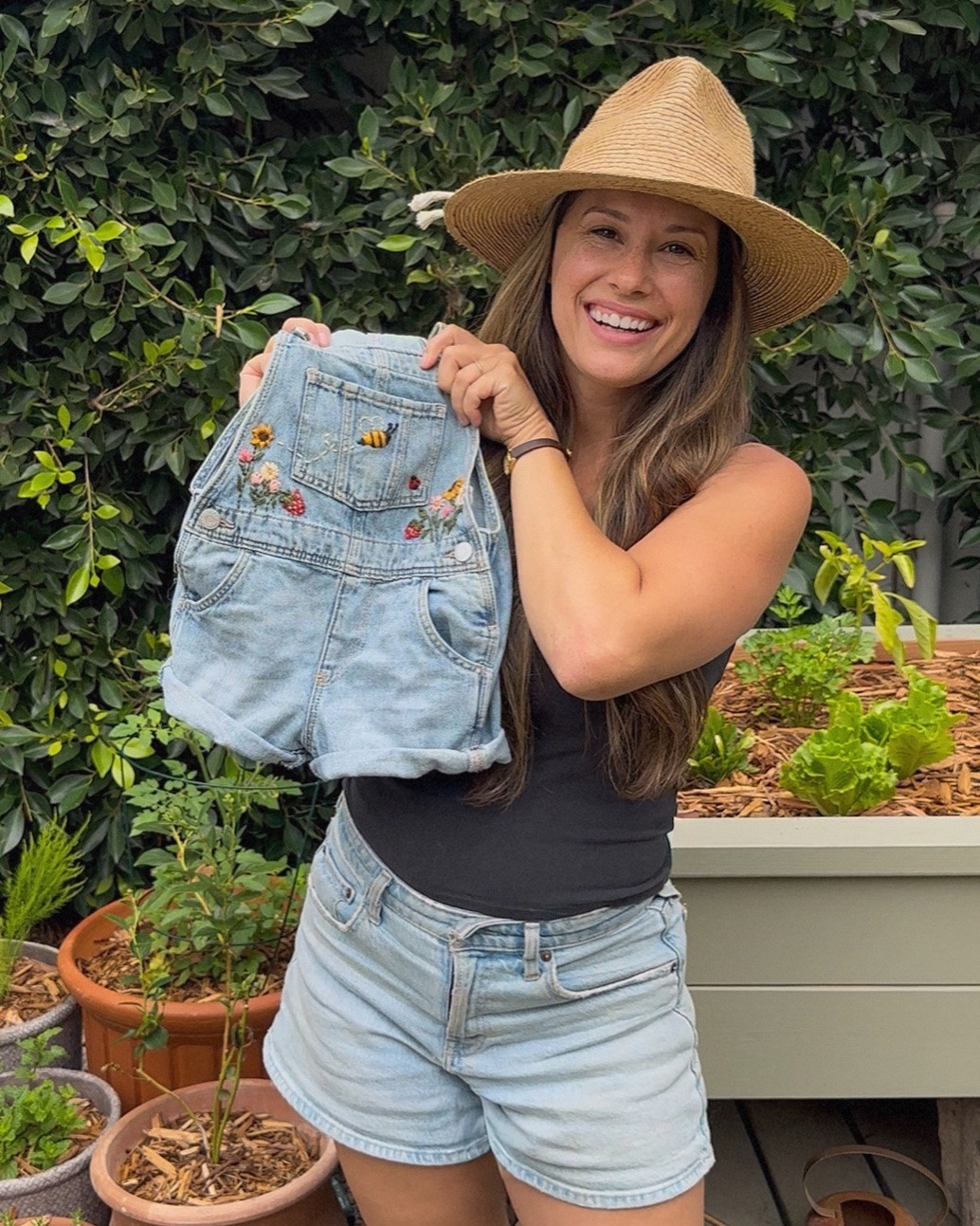 Everything I used to hand embroider these garden overalls!