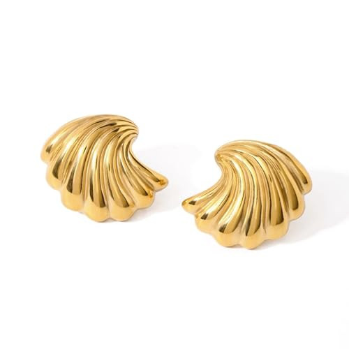 Gold Statement Earrings for Women Trendy, Chunky Gold Earring Big Shell Wings Textured Drop Hypoallergenic Earrings Lightweight Dainty Vintage Jewelry Gift (Shell) | Amazon (UK)