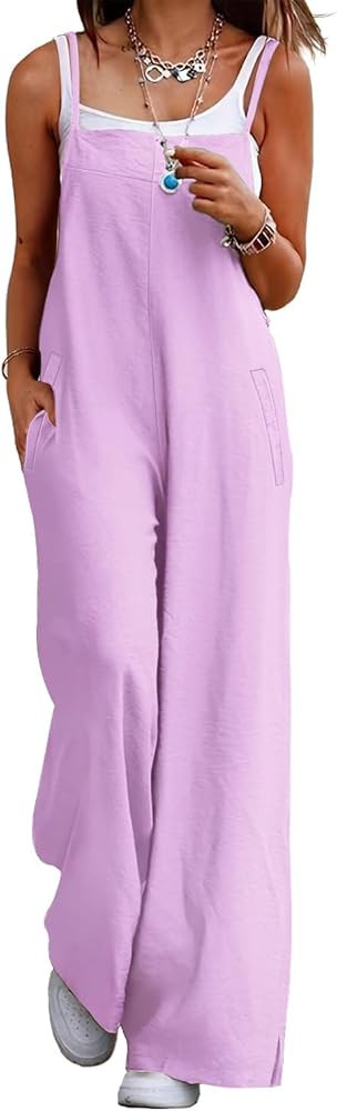 Amazon.com: YESNO Women's Summer Boho Cotton Casual Jumpsuits Wide Leg Overalls Floral Print Bagg... | Amazon (US)