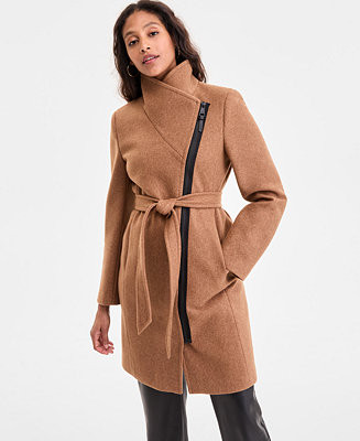 Women's Asymmetric Front-Zip Belted Coat | Macy's