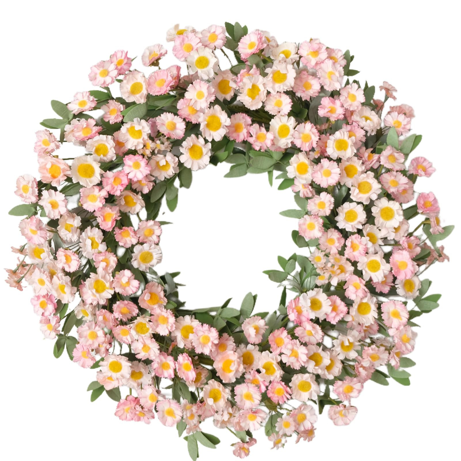 Bibelot Pink Daisy Spring Wreath for Front Door, 22 Inch Spring Summer Floral Wreath with Eucalyp... | Amazon (US)