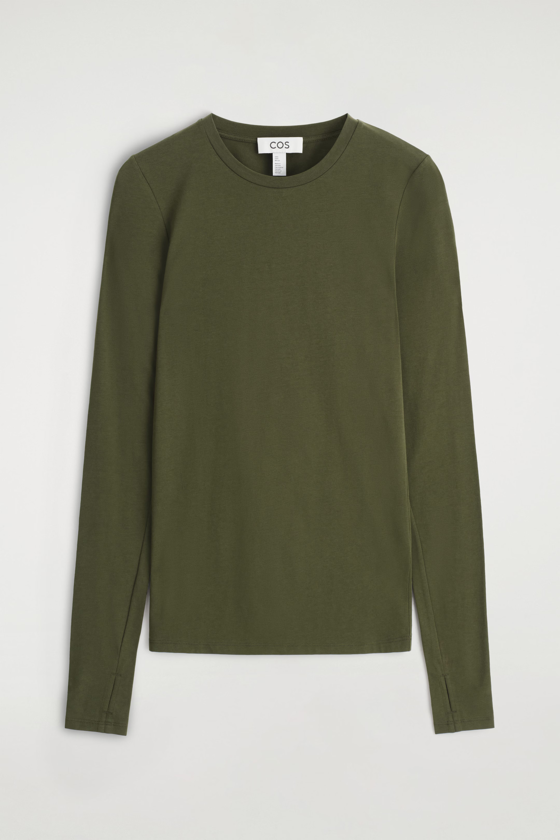 SLIM LIGHTWEIGHT LONG-SLEEVED TOP - DARK GREEN | COS GB | COS UK