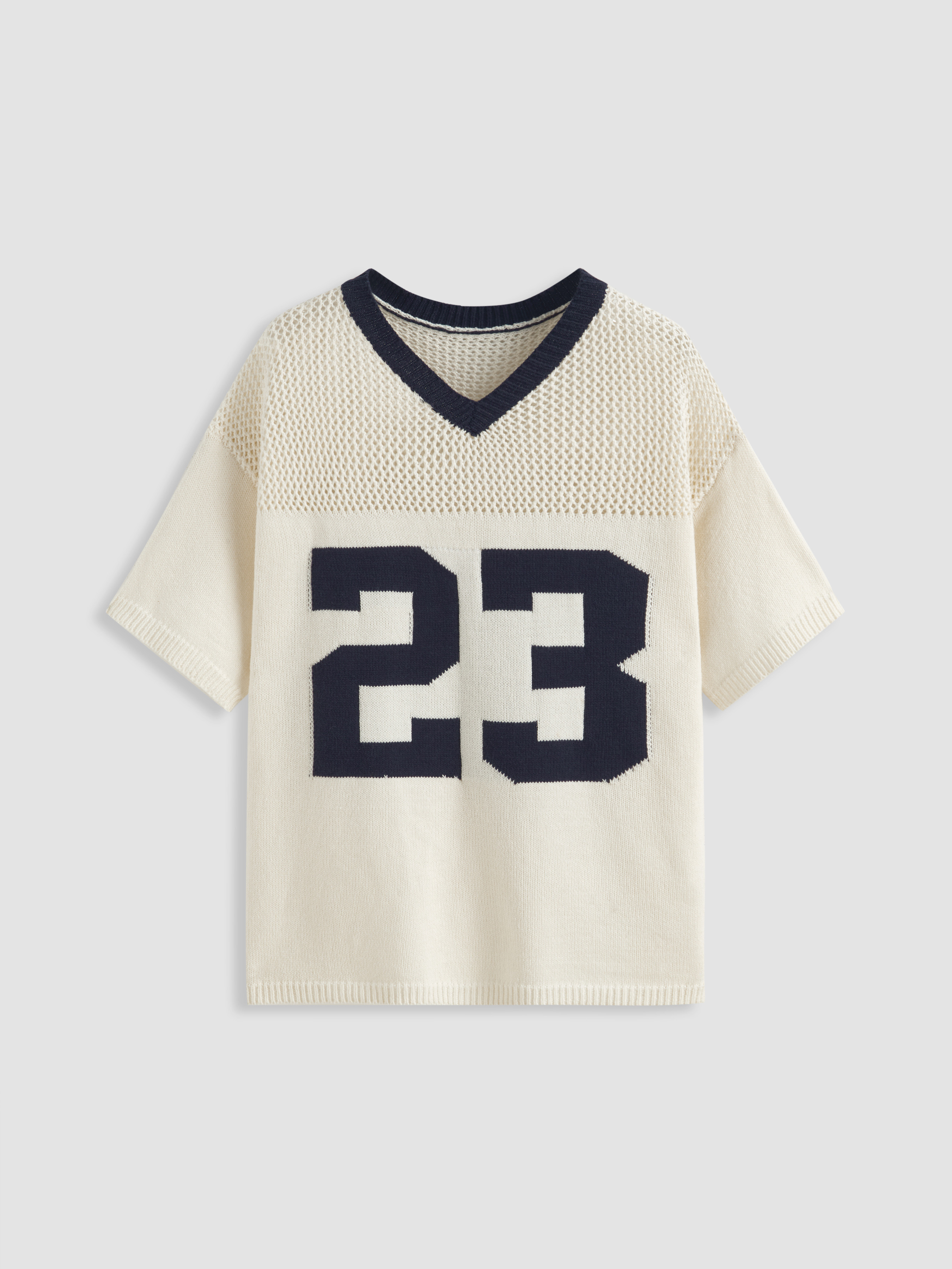 Knit Fabric Knit V-neck 23 Hollow Out Short Sleeve Top For School | Cider