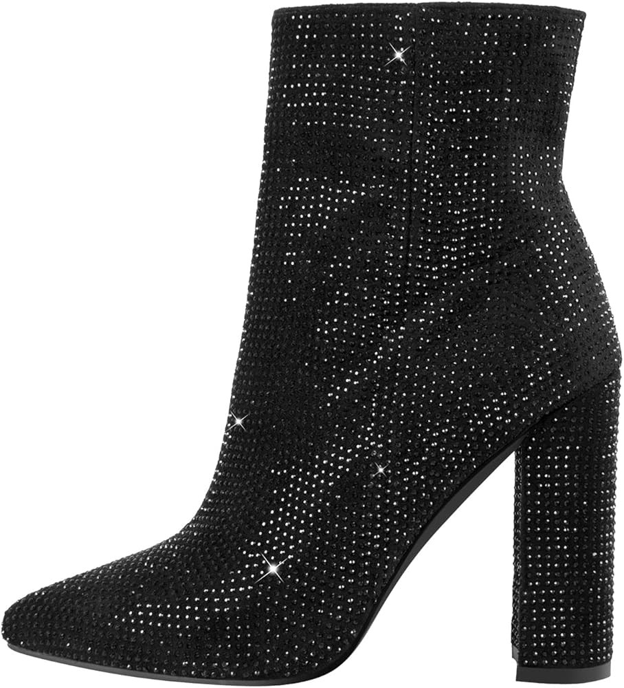 onlymaker Knee High Boots Chunky Heels Slip-on Point Toe Glitter Booty | Amazon (US)