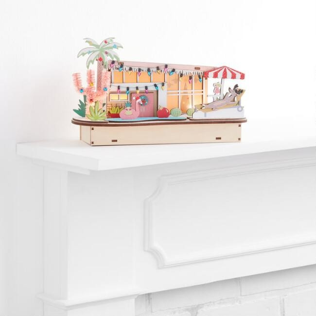 Laser Cut Wood Mid Century Pool House LED Light Up Decor | World Market