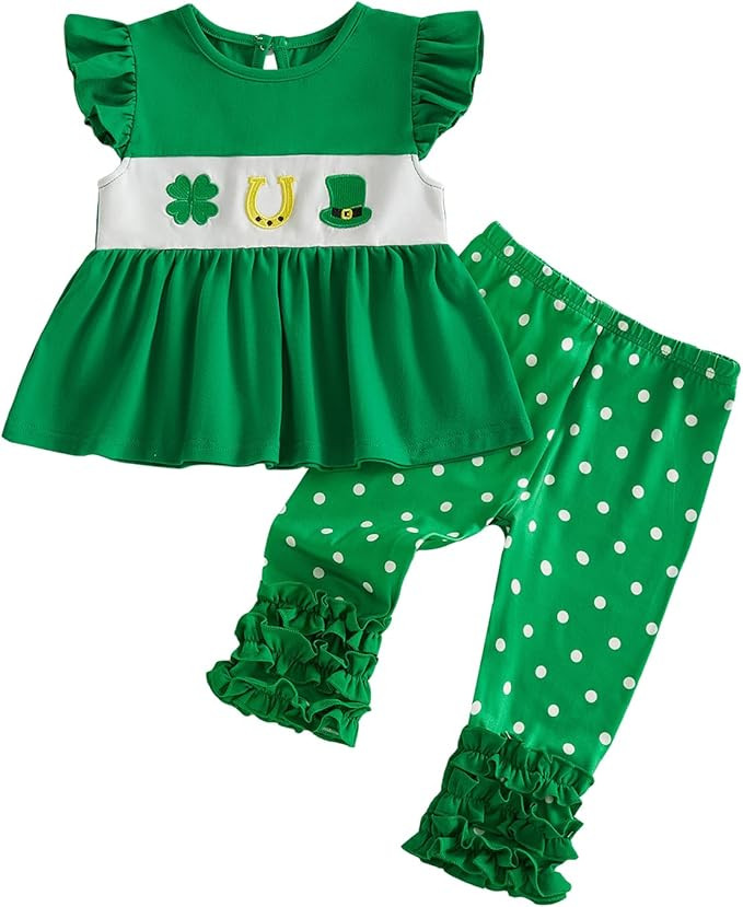 BemeyourBBs Toddler Baby Girl Easter Outfits Ruffle Shirts Tunic Top and Ruffle Pants Set Cute In... | Amazon (US)