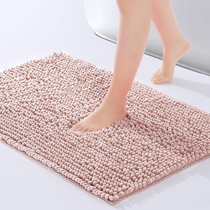 FRESHMINT Chenille Bathroom Rugs Mat 24"x17" Bathroom Floor Microfiber Dusty Pink | Amazon (US)