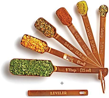 2lbDepot Copper Measuring Spoons Set of 7 Includes Bonus Leveler, Premium, Rust Proof, Heavy Duty... | Amazon (US)