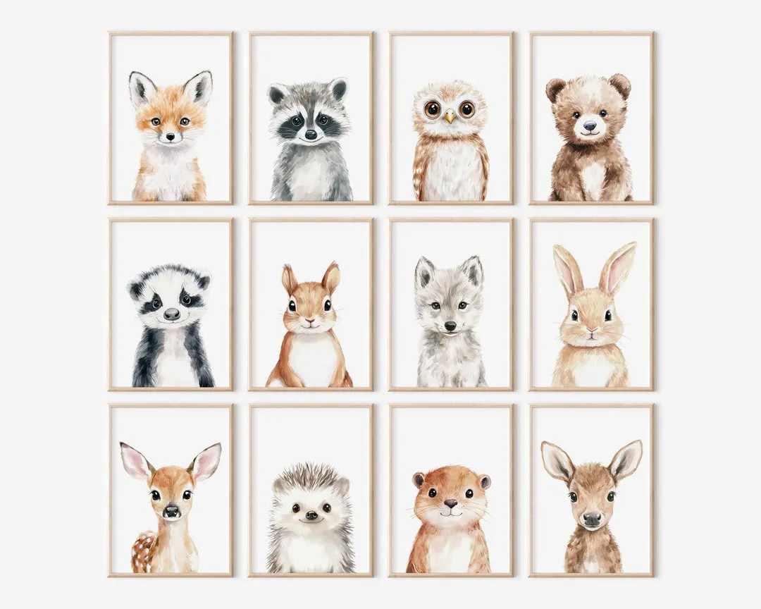 Woodland Animal Nursery Prints: Set of 12 Whimsical Art (digital Download) - Etsy | Etsy (US)