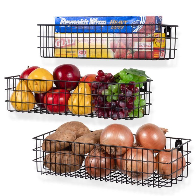 Wall35 Kansas Wall Mount Wire Basket Multi-Size Farmhouse Kitchen Organizer Storage Bins, Black, ... | Walmart (US)