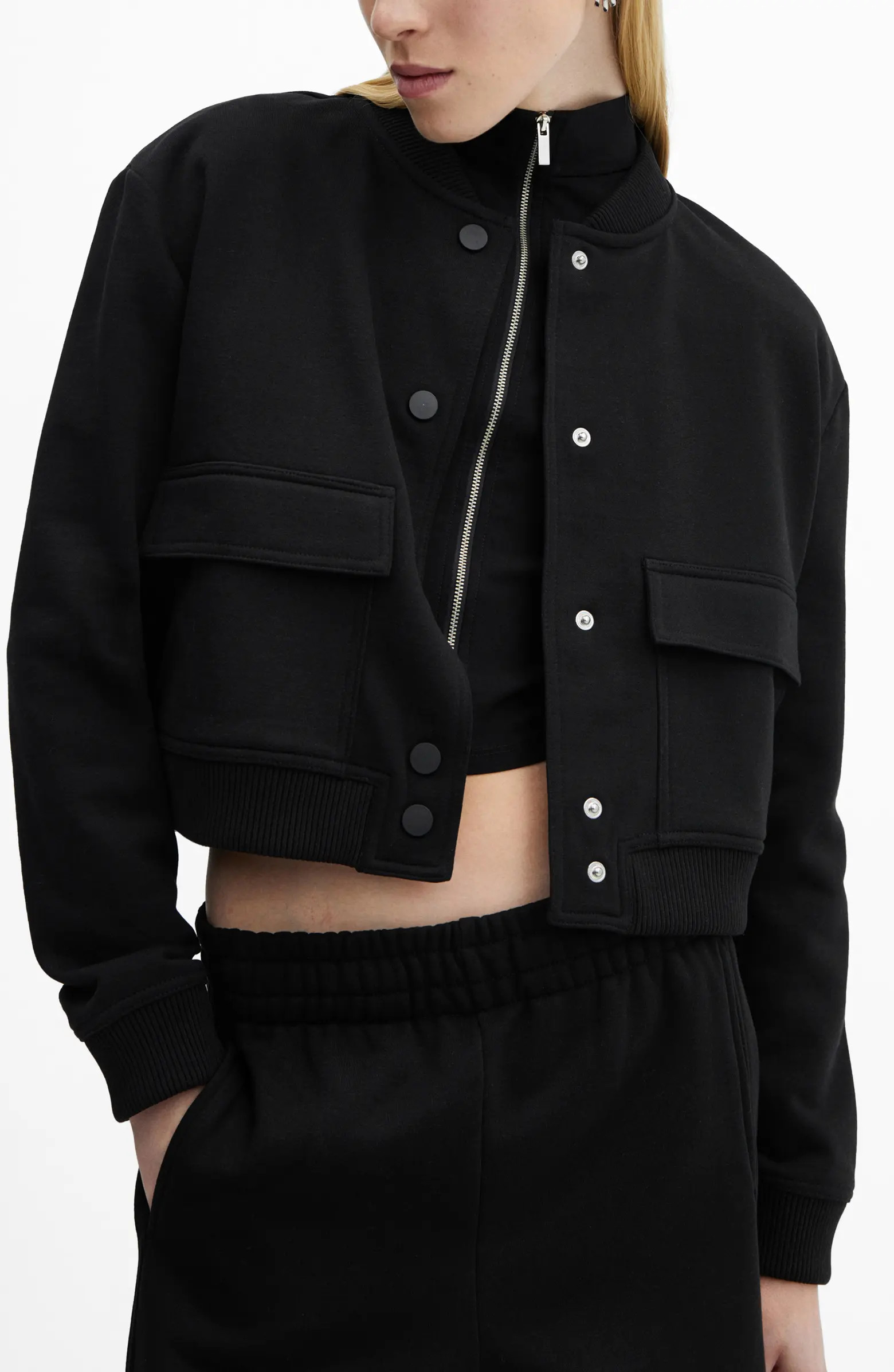 MANGO Cotton Blend Crop Bomber Jacket | Nordstrom | Nordstrom