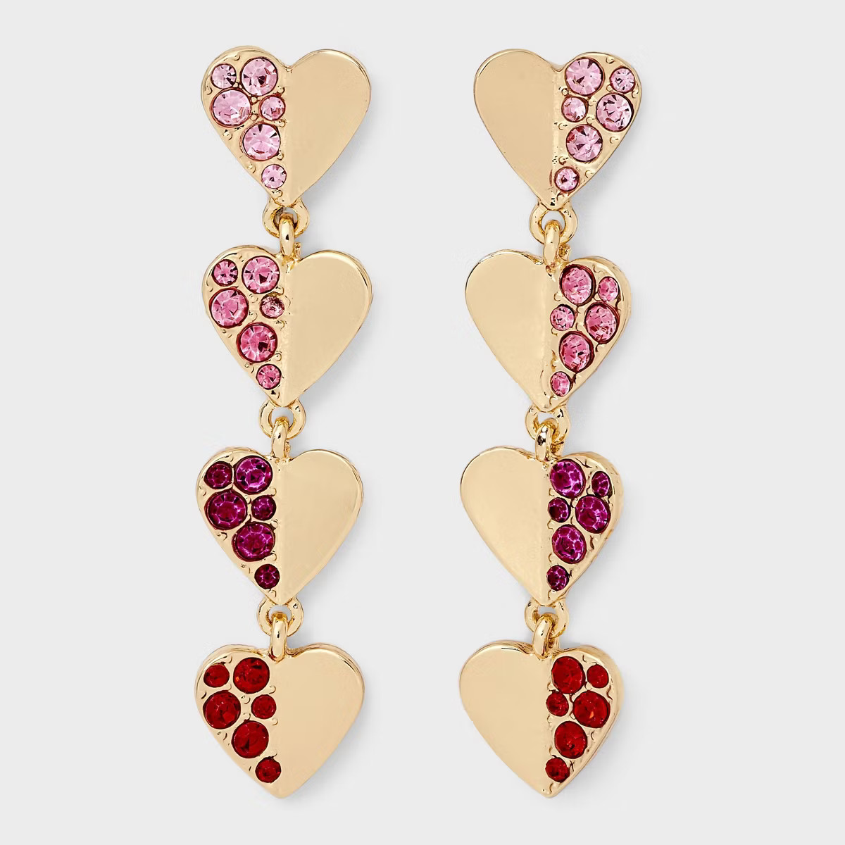 Valentines Heart Drop Earrings - Gold/Pink/Red | Target