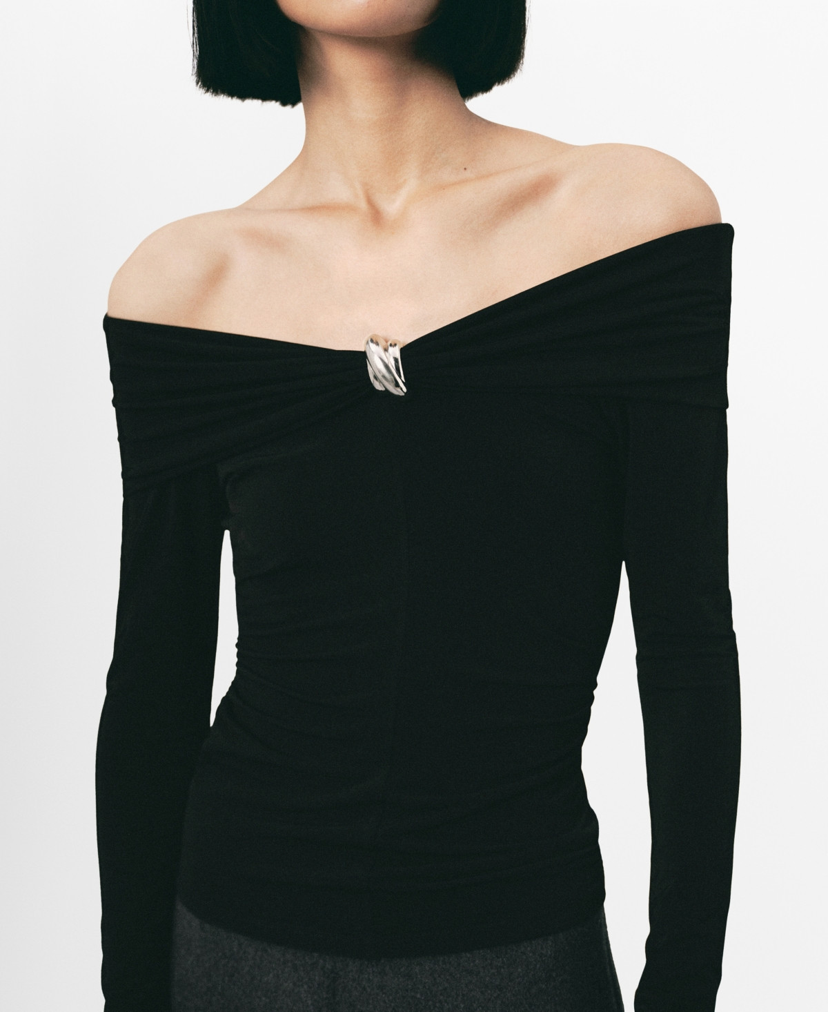 Mango Women's Metallic Detail Strapless T-Shirt - Black | Macy's