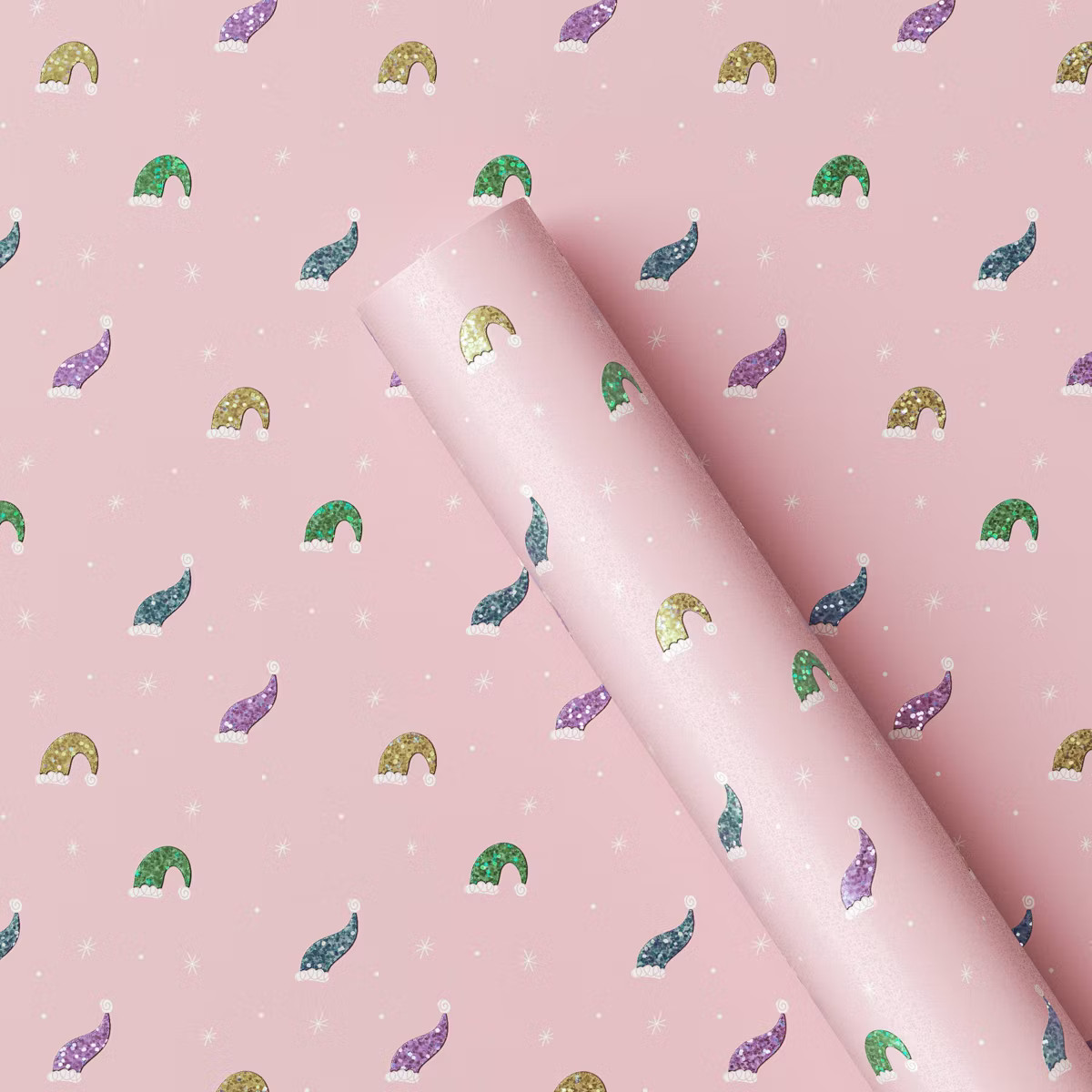 25 sq ft Colorful Glittered Santa Hats Christmas Gift Wrap Pink - Wondershop™ | Target