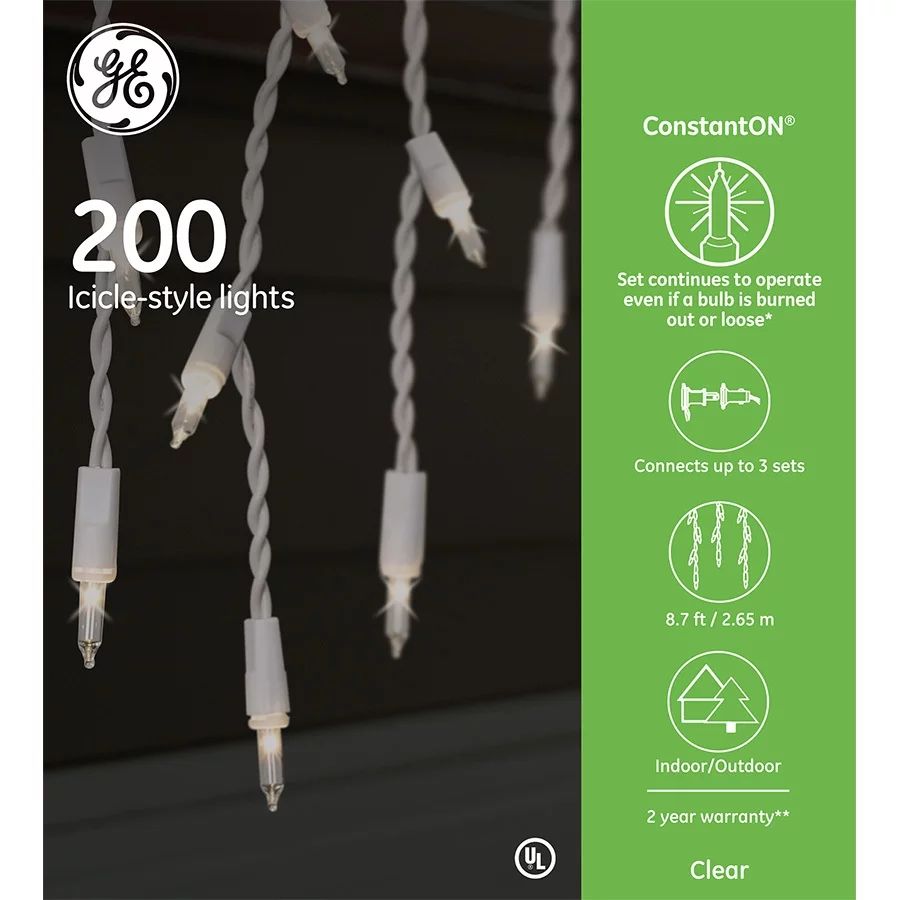 GE ConstantON 200-Count Constant White Icicle Incandescent Plug-In Christmas Icicle Lights | Walmart (US)