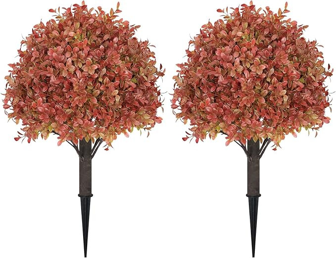 24" Artificial Outdoor Fall Plants, Boxwood Topiary Bushes Shrubs Set of 2 | 2FT UV Resistant Lar... | Amazon (US)