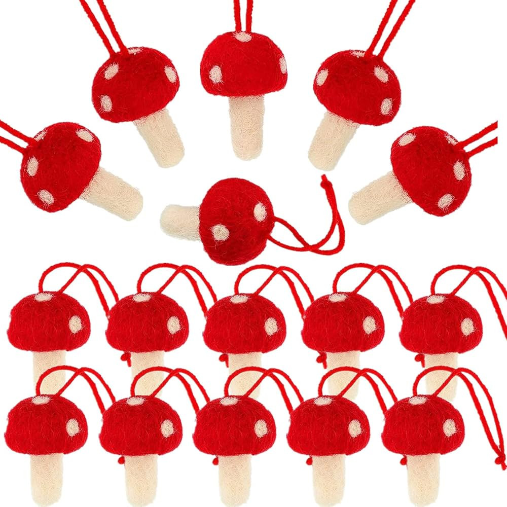 25 Pieces Christmas Felt Mushroom Decoration Felt Mushroom Christmas Hanging Mushroom Ornaments C... | Amazon (US)
